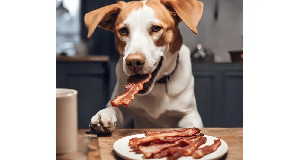 Dog eating bacon 