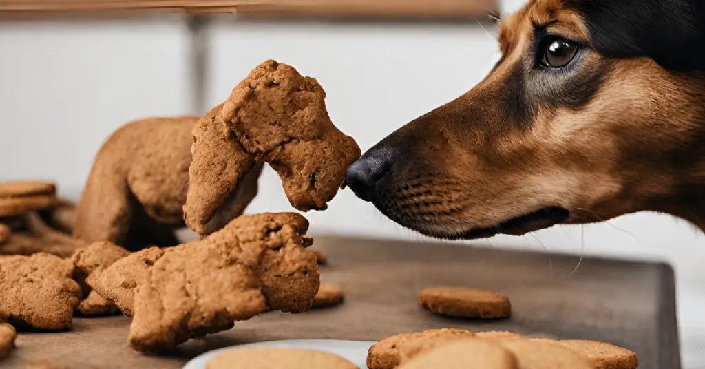 Dog eating ginger biscuit